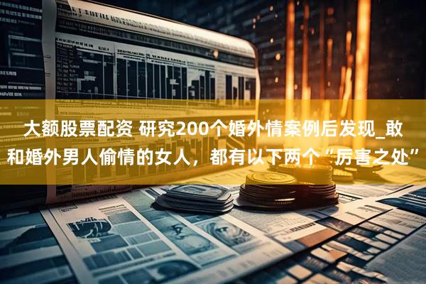 大额股票配资 研究200个婚外情案例后发现_敢和婚外男人偷情的女人，都有以下两个“厉害之处”